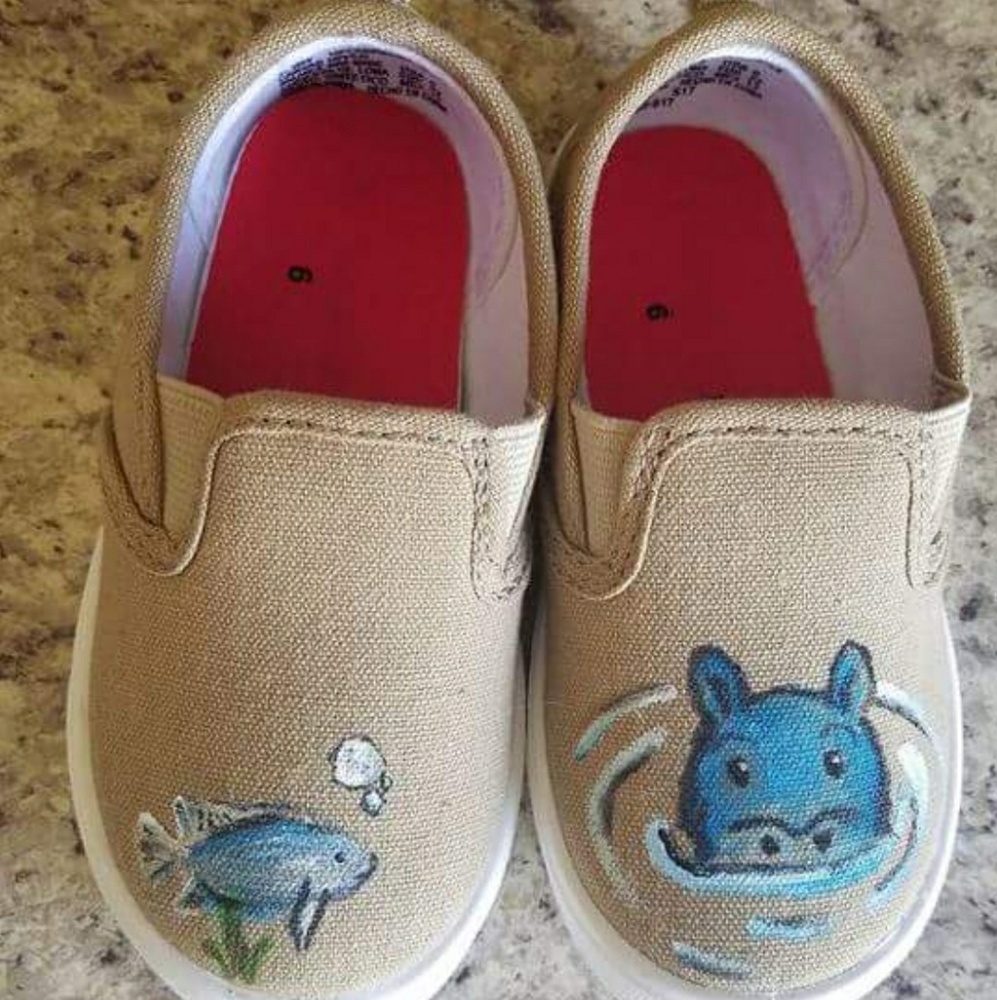 Hand Painted Hippo Shoes. Toddler Size 6
